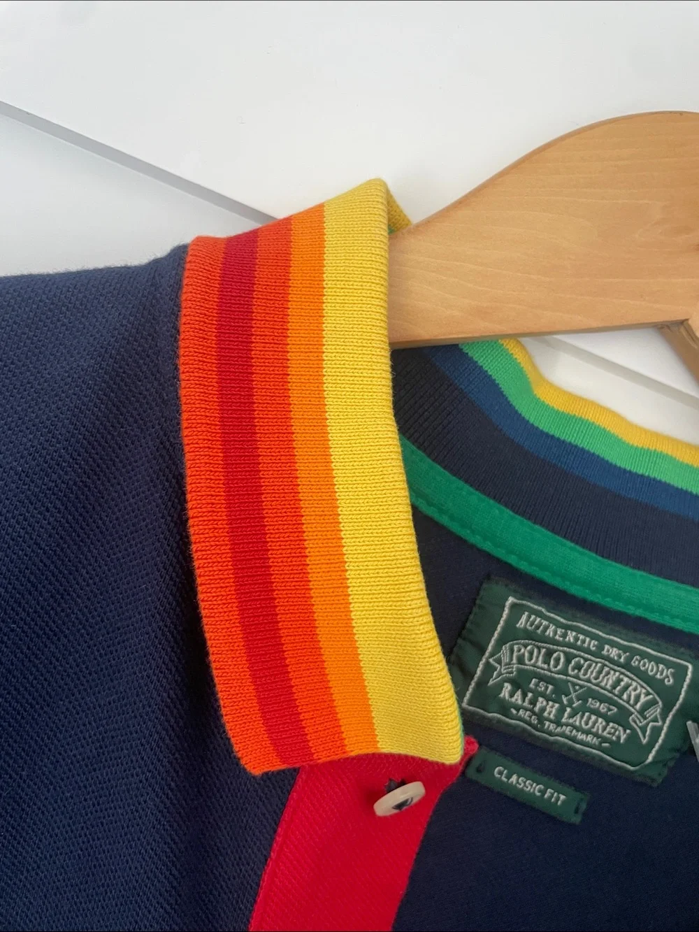 Navy Polo Shirt with Rainbow Trim Collar Polo Country Sportsman Patch